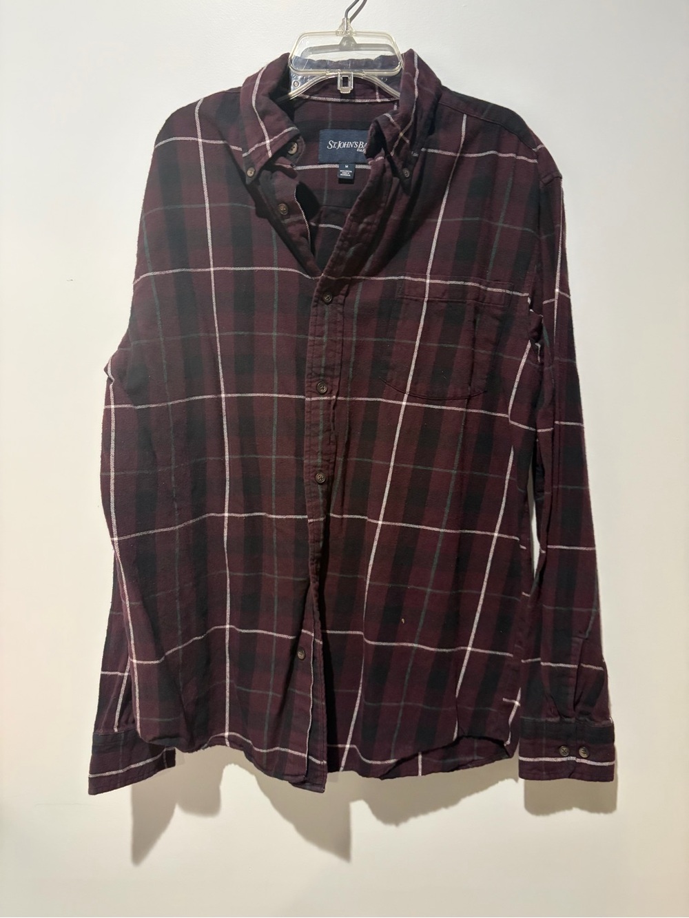 St. John's Bay Men's Maroon and White Plaid Button-Down Shirt